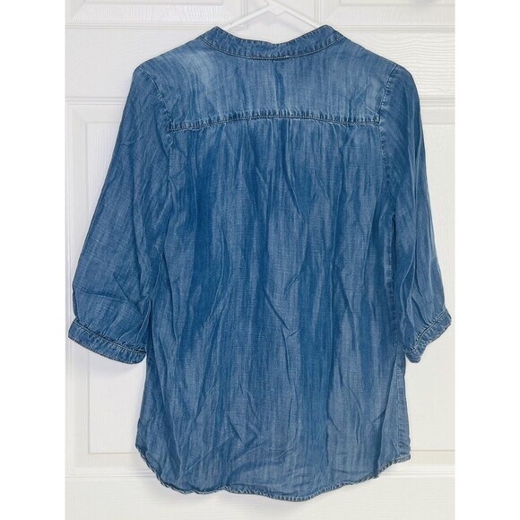 Anthropologie Elevenses Small Chambray High Low Hem 3/4 Sleeve Tunic Top - Picture 2 of 6